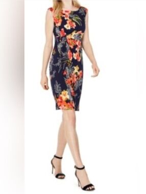 Connected Apparel Floral Dress - Navy, Red, Yellow NWOT Size 4